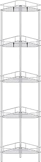 5 Tier Floor Standing Corner Shower Caddy Organizer Shelf with Hooks, Bathroom Shelves Stand Rack, Silver