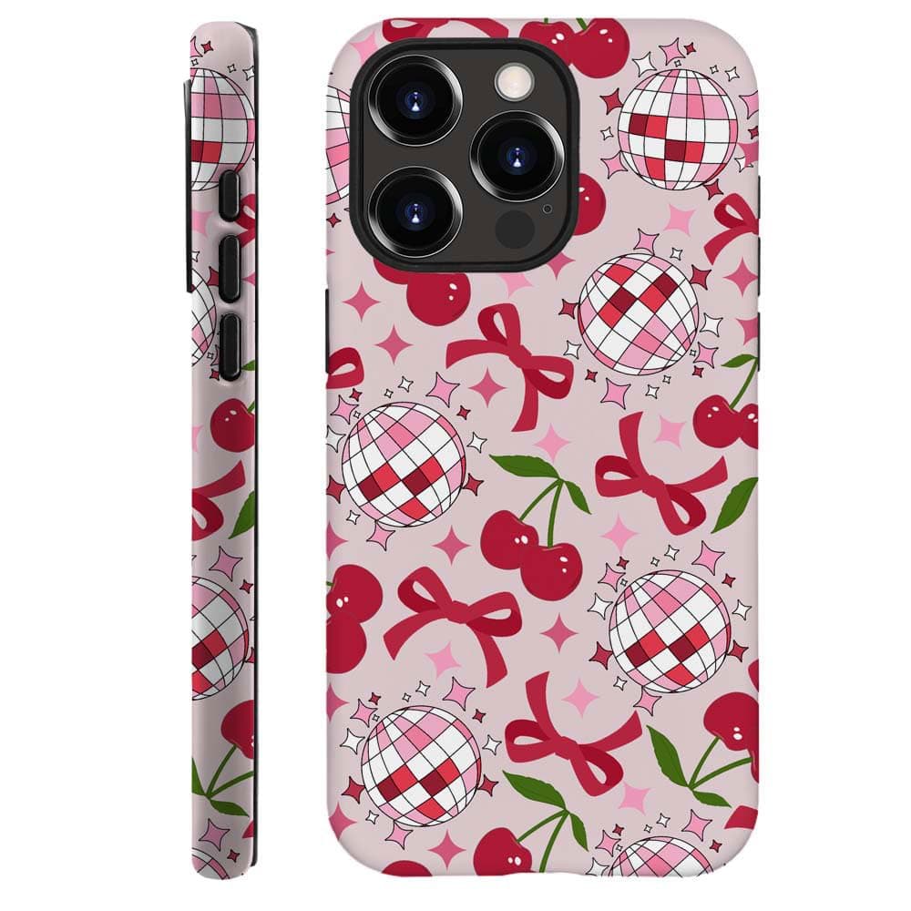 DAIZAG Case Compatible with for iPhone 13 Pro Max,Cute Pink Cherry Disco Ribbon Star Phone Case for iPhone 13 Pro Max for Girl Women Boy Men