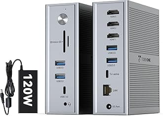 TobenONE DisplayLink Docking Station 3 Monitors, 14-in-1 USB C Triple Monitor Docking Station for M1 M2 M3 M4 MacBook/Mac mini, Windows, Chrome (3HDMI, 120W Power Supply, 5 USB, Ethernet, SD/Micro SD