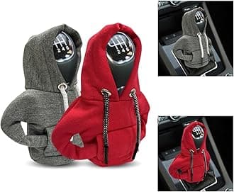 2PCS Car Gear Shift Cover, Fashionable Hoodie Car Shift Knob, Winter Warm Gear Shift Knob Cover Sweater Shirt, Auto Interior Accessories, Universal Car Decor Accessories (Red&Gray)