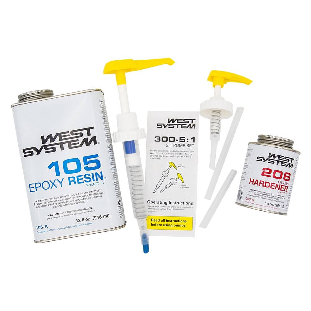 105A Epoxy Resin (32 fl oz) Bundle with 206A Slow Epoxy Hardener (7 fl oz). Also Includes one Resin and one Hardener Pump.