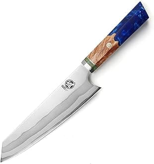 Japanese Kiritsuke Hand Forged 67 Layers 440C Damascus Steel Chef Knife, Blue Pomegranate Handle & Box