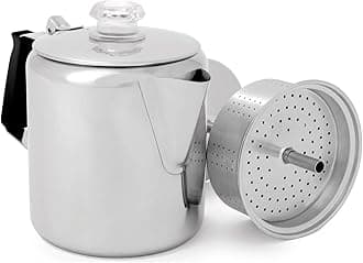 GSI Outdoors Glacier Stainless Steel Percolator Coffee Pot with Silicone Handle for Camping and Backpacking | For Individuals and Groups