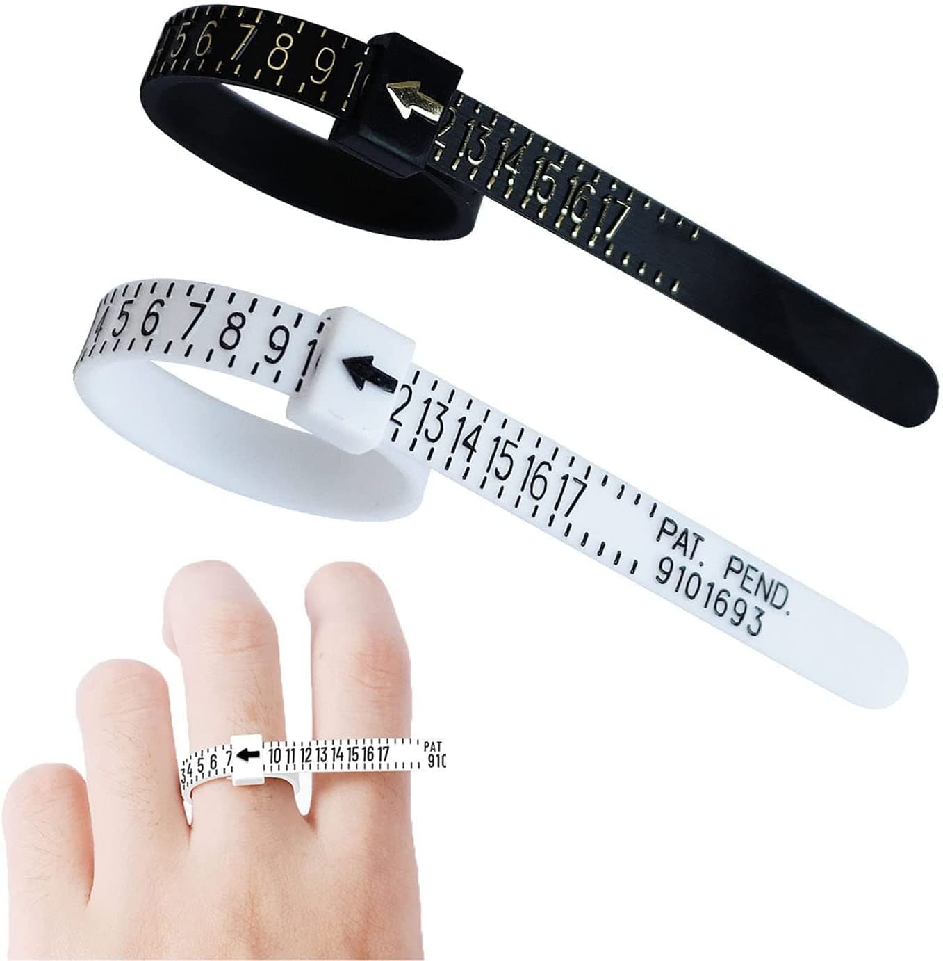 2 PCS Ring Size Ruler,Ring Sizer Measuring Tool Set Reusable Finger Size Gauge Measure Tool Jewelry Ring Sizing Tools,1-17 US Size Plastic Rings Size Tool for Jewelry Marking(Black&White)