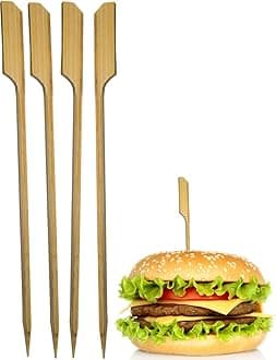 25x Hamburger Skewers Sticks | BBQ Cheese Burger | Bamboo Sticks Fix and Keep Burgers Together. | Wood, 15 cm, Pack Of 25
