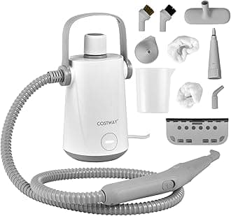 COSTWAY Handheld Steam Cleaners, 2.5-3Min Heating Time Portable Pressurized Steamer with 10 Piece Accessories & Safety Lock, Multi-purpose Cleaning Kit for Kitchen Toilets Windows Auto Carpet (Grey)