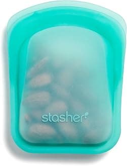 Premium Silicone Reusable Food Storage Pocket Bag, Aqua, Microwave, Sous Vide, Dishwasher, Oven and Freezer Safe, BPA Free, Leak-free, Eco-friendly, 4 Oz