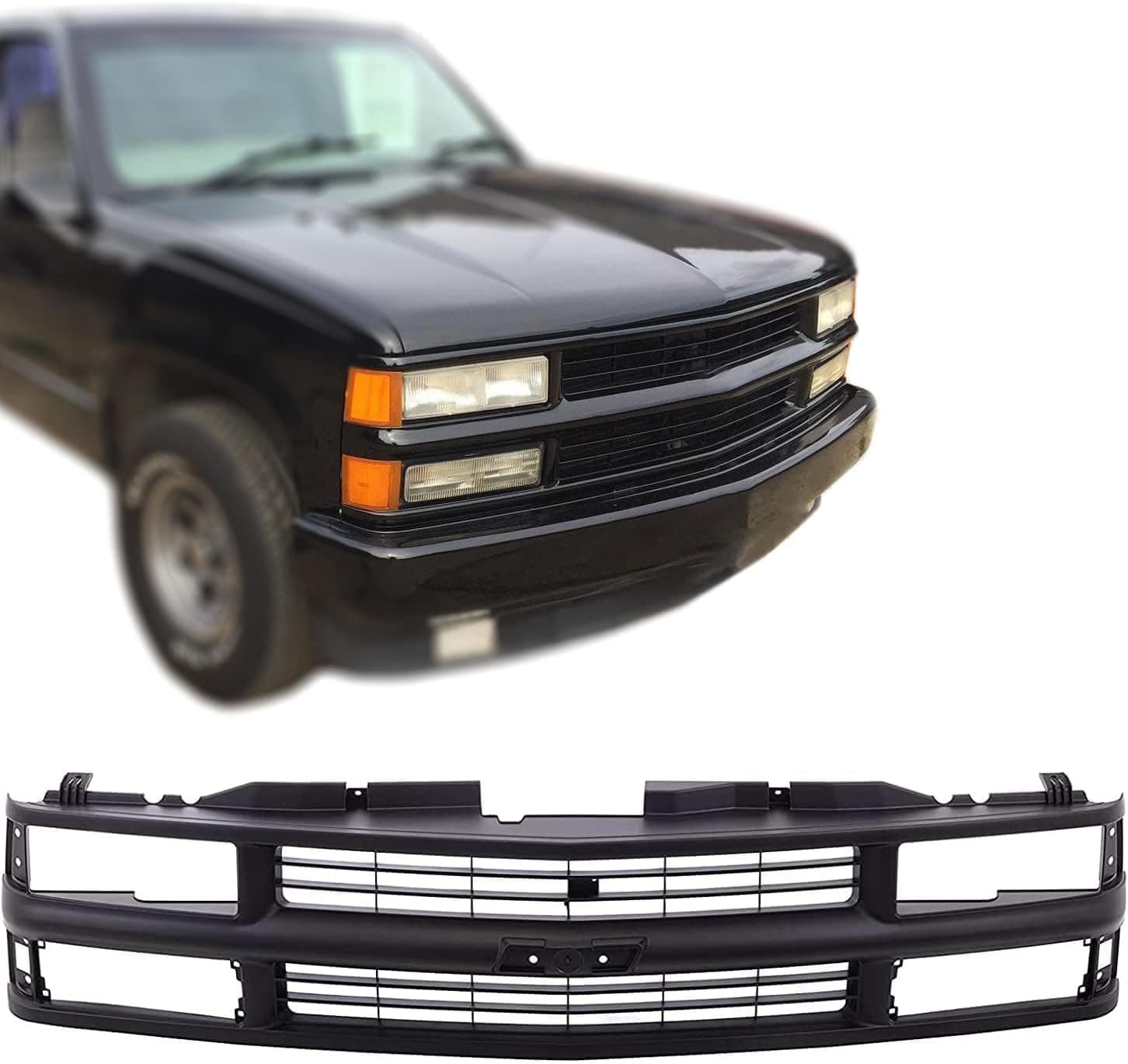 Perfit Liner Front Black Grille Grill Compatible With 1994-1998 CHEVROLET Silverado C/K 1500 2500 3500 Pickup Truck Blazer Tahoe SUV With Composite Head Lamp GM1200239 15981092