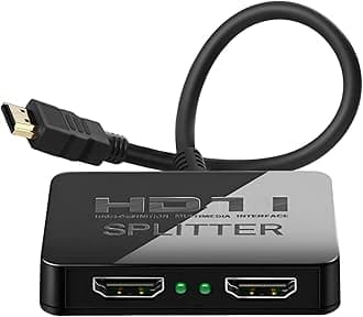 HDMI Splitter 1 in 2 Output 4K with Audio Sync, HDMI Hub for Dual Monitors, Laptop, Gaming Console, PC, MacBook
