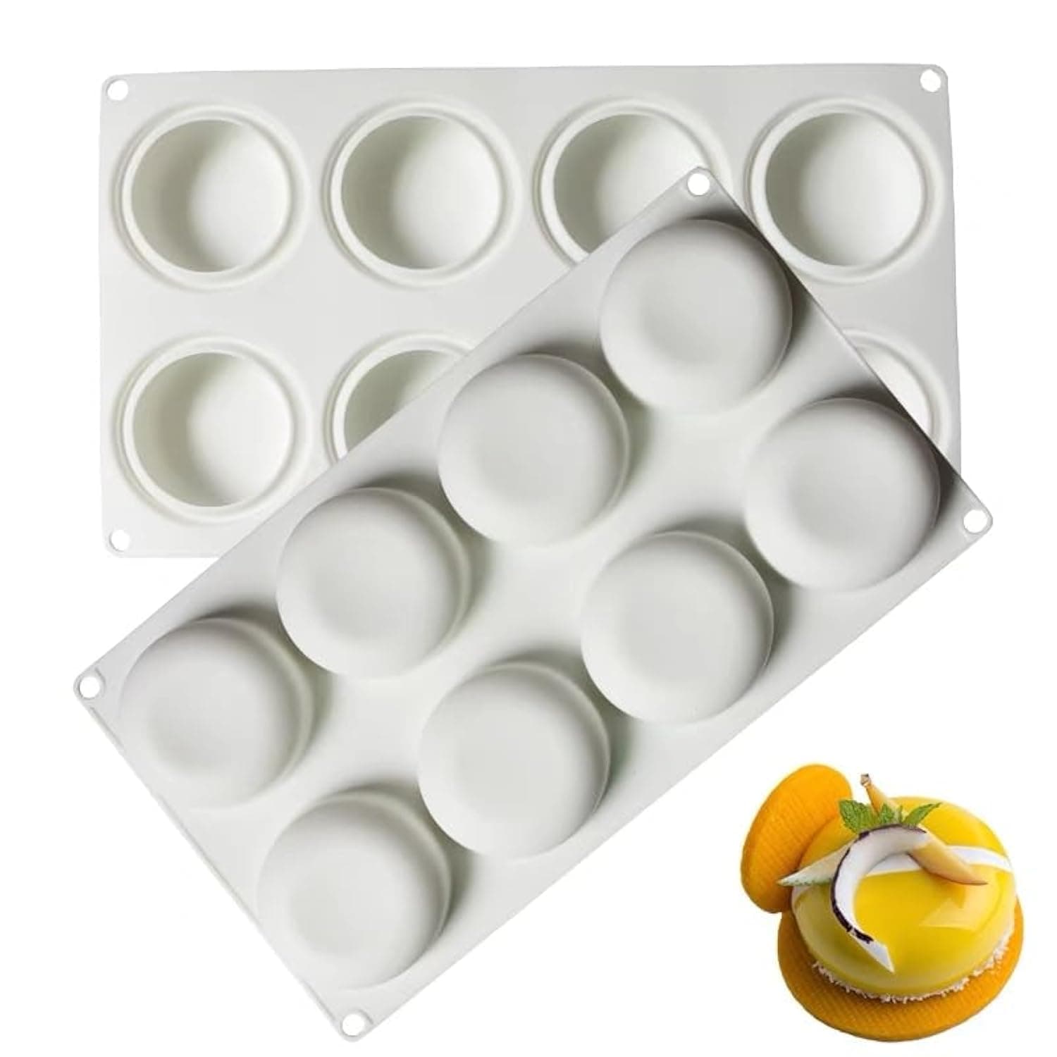 MUNIU 3D Stone Round Silicone Baking Mold for Mousse Cake, Silicone Molds for Baking Cakes, French Dessert Mold for Pastry Chocolate, Reusable Non-Stick Easy Release Baking Molds (8-Cavity)