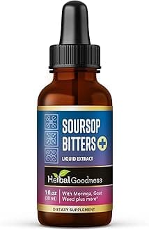 Herbal Goodness Soursop Bitters Liquid Drops 1 Fl Oz – Herbal Cleanse & Natural Detox Tonic with Moringa, Papaya, Burdock, Hibiscus, Guanabana & Ginger Extracts | Digestive Support | Vegan, Non-GMO