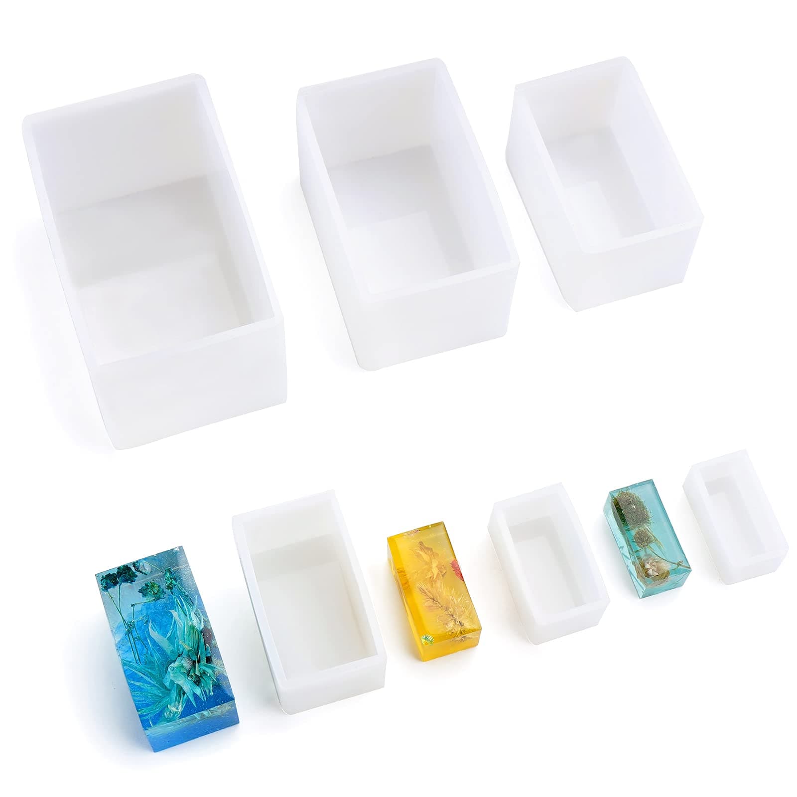 Rectangle Resin Molds, 6PCS Cube Silicone Molds, Resin Epoxy Casting Molds for Making Candle, Soaps, DIY Ornaments Crafts Projects, Dried Flower Leaf, Insect Specimen