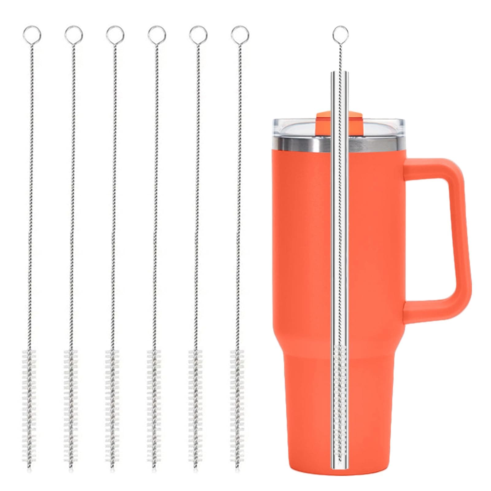 6 Pack Straw Cleaner Brush for Stanley, Reusable Extra Long Straw Cleaner for 40/30/20 oz Stanley Mug, 10mm Wide Drinking Straws Cleaning Brush for Sippy Cup, Water Bottle and Tubes