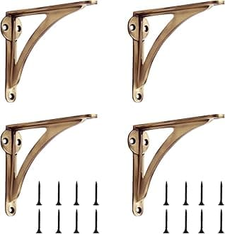 Decorative Brass Shelf Bracket | Antique Shelf Bracket for Shelving Modern L Shaped Design | Modern & Sleek Shelf 4.5 Inches ( Pack of 2 )