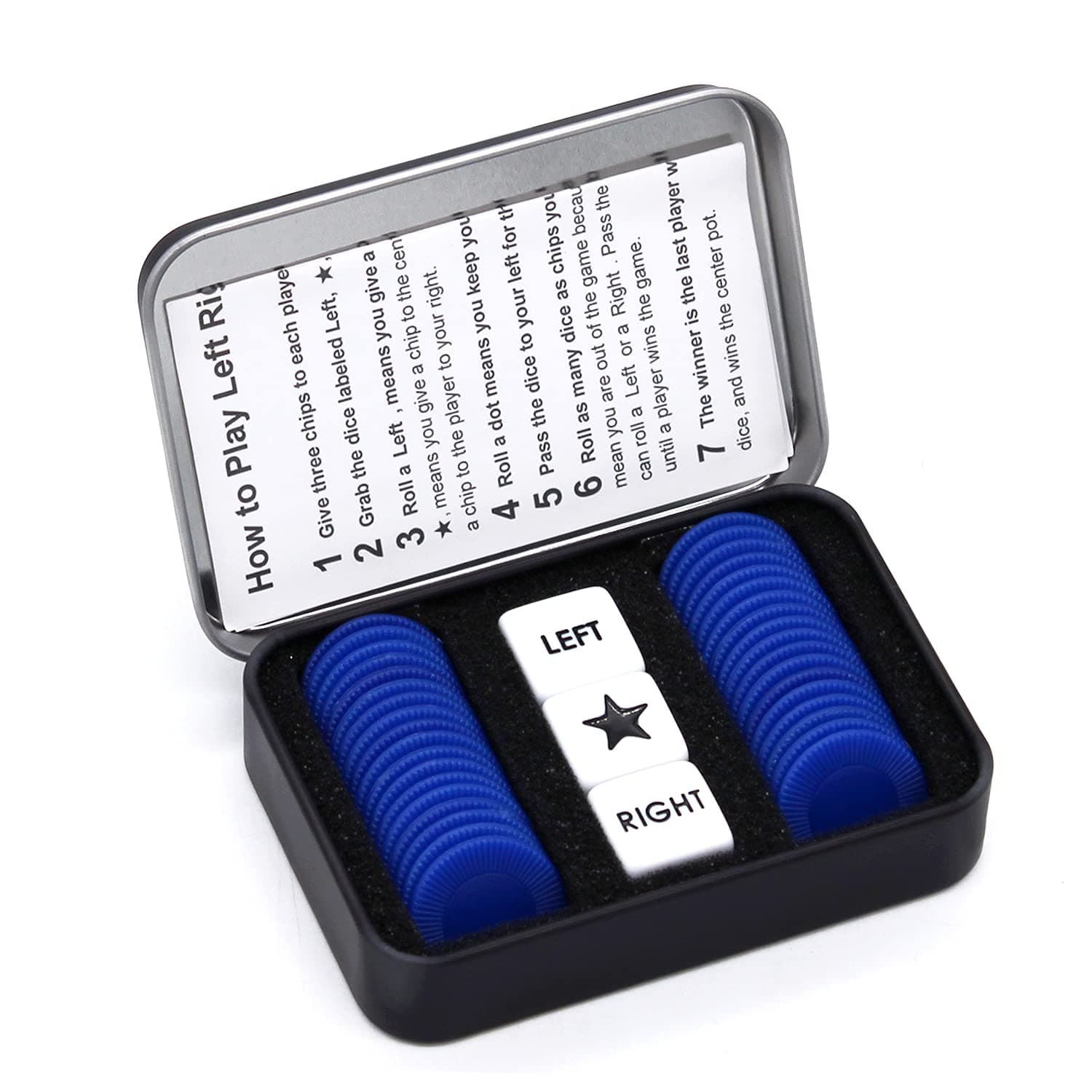 Left Right Dice Set with 3 Dices + 36 Blue Chips (Blue)