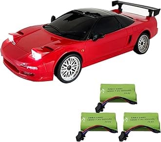 Skymaker 1:18 Scale NSX Model RC Drift Car with 3 Batteries RWD Drifting RC Cars for Adults with Gyro, Pop-Up Headlights, Metal Drive Shaft(LD1803 Red)