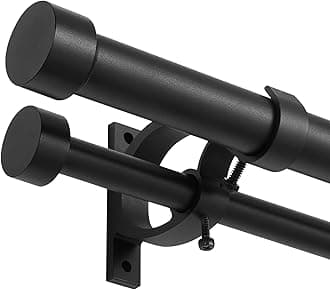Matte Black Double Curtain Rods 36 to 72 Inches (3-6 Feet),1-Inches Front and 5/8 Inches Back Adjustable End Cap Double Window Drapery Rod for Drapes and Curtains