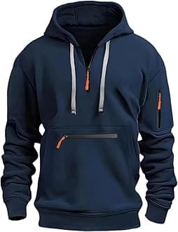 mens hoodie 1/4 Zip Pullover Hoodie Pocket Drawstring Tracksuit Tops Cuff Overhead Slim Fit Casual Gym Skiing Sports Warm Hoody Sweatshirts Black