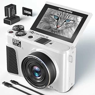 8K Digital Camera for Photography,88MP Vlogging Camera for YouTube with 3'180°Flip Screen,18X Digital Zoom and Auto Focus with 32G Mirco SD Card and 2 Batteries (White)