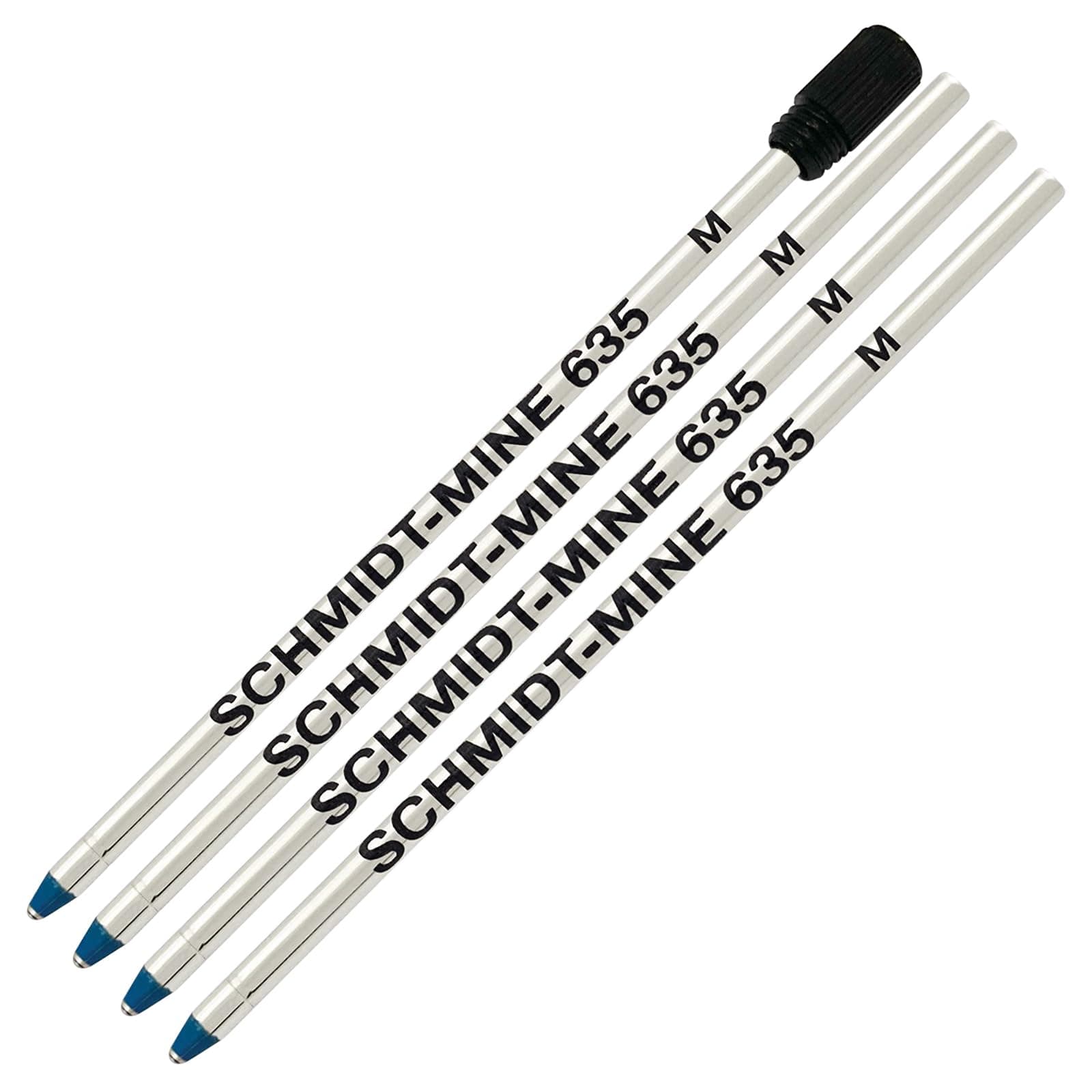 Schmidt 635 D1 Mine Ballpoint Refill - Blue Ink - Medium Tip 0.7mm - Pack of 4 (Includes 1 Plastic End Cap)