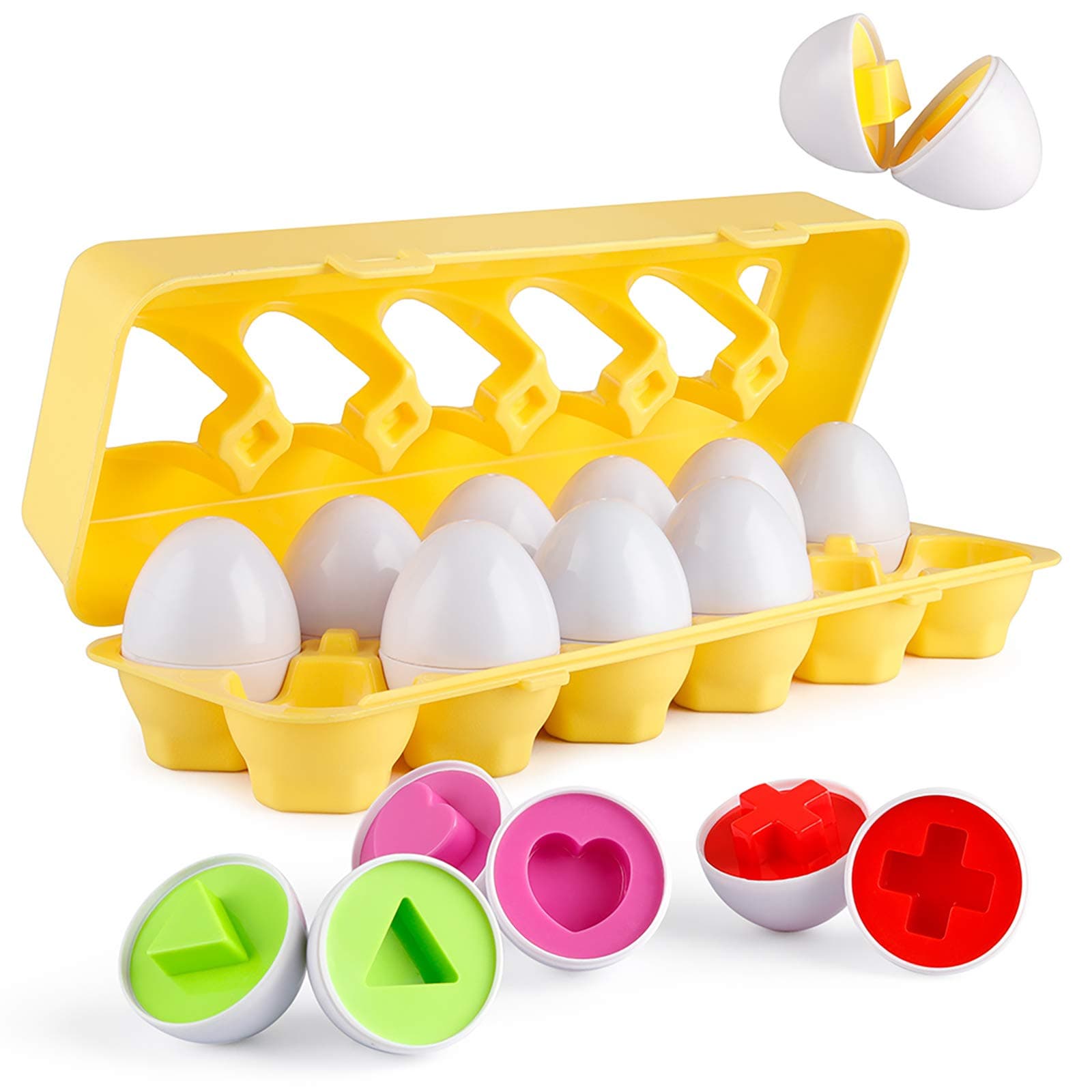 Assorted Eggs 12 Pieces Colour and Shape Recognition Sorter Puzzle for Easter Travel Bingo Game Early Learning Educational Fine Motor Skills Montessori Gift