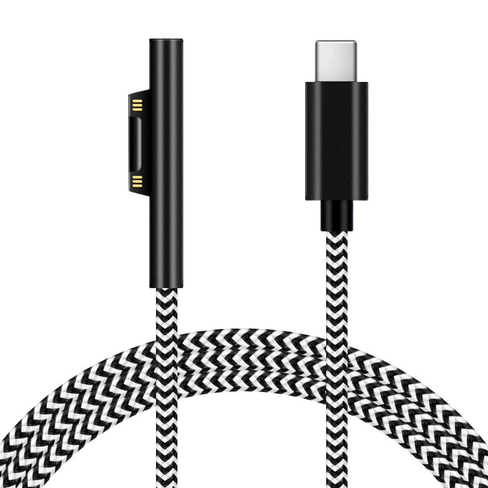 Nylon Braided Surface Connect to USB-C Charging Cable (6ft Zebra), Requires 45W 15V/3A USB-C Charger PD Power Supply, Compatible with Microsoft Surface Pro7/6/5/4/3 Go 3/2/1 Laptop