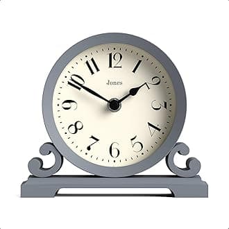 JONES CLOCKS® Saloon Mantel Clock | Small Traditional Double Scroll Design | French Navy | Contemporary Classic Style for Desk, Table, Shelf or Bedside