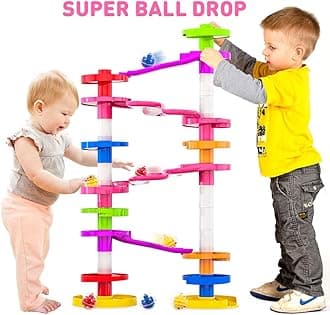 WEofferwhatYOUwant Super Ball Drop – Montessori 26-Piece Giant Marble Run for Toddlers 10M+ Extra Tall STEM Tower with Large Balls Windy Ramps & Double Bridges Expandable Durable & Educational Toy Set