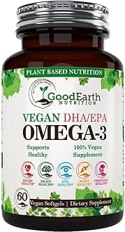Vegan Omega 3 - Potent Plant Based Algal DHA & EPA from Marine Algae - Better Than Fish Oil - 60 Veggie Softgels - Supports Brain, Heart, Joints & Prenatal Health - Essential Fatty Acids Supplements