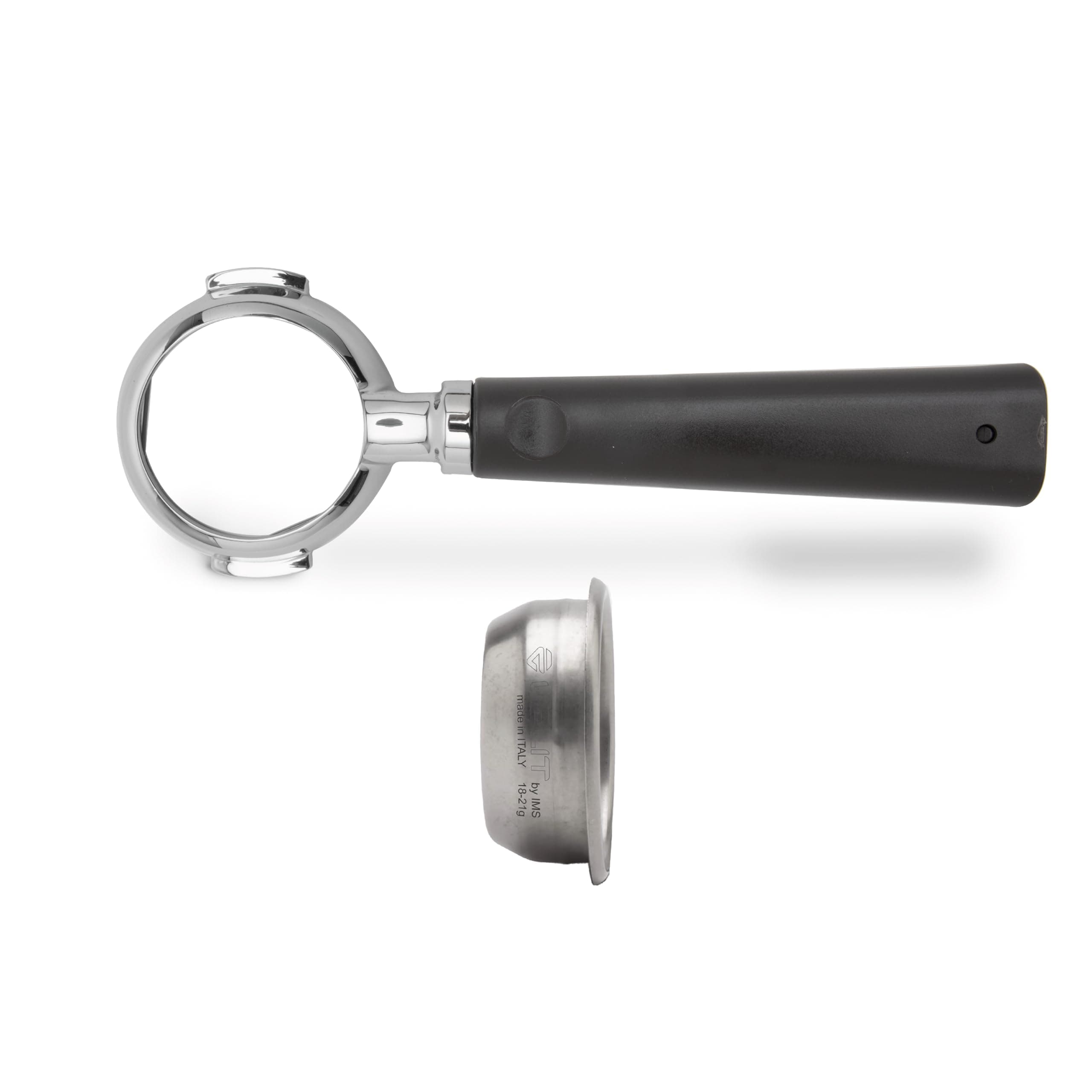 58 Bottomless Portafilter with Ergonomic Handle - Silver/Brown