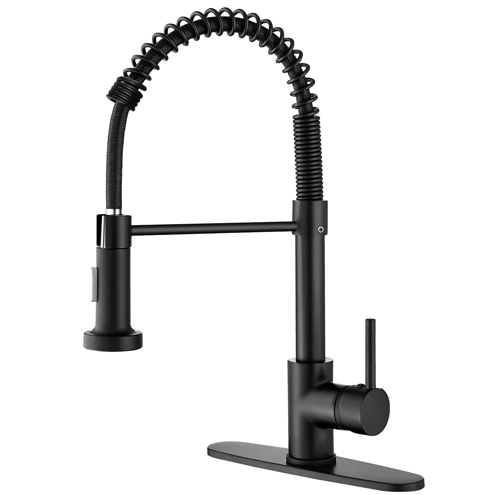 Kitchen Faucets with Pull Down Sprayer, Commercial Industrial Spring Single Handle Stainless Steel & Solid Brass Kitchen Sink Faucets for Farmhouse Camper Kitchen Rv (Matte Black)