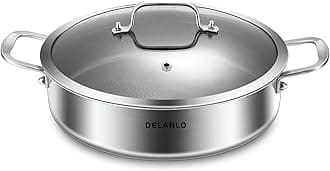 DELARLO Tri-Ply Stainless Steel 7QT Saute Pan 12 Inch Deep Frying Pan with lid Nonstick, Induction Compatible Chef Cooking Pan