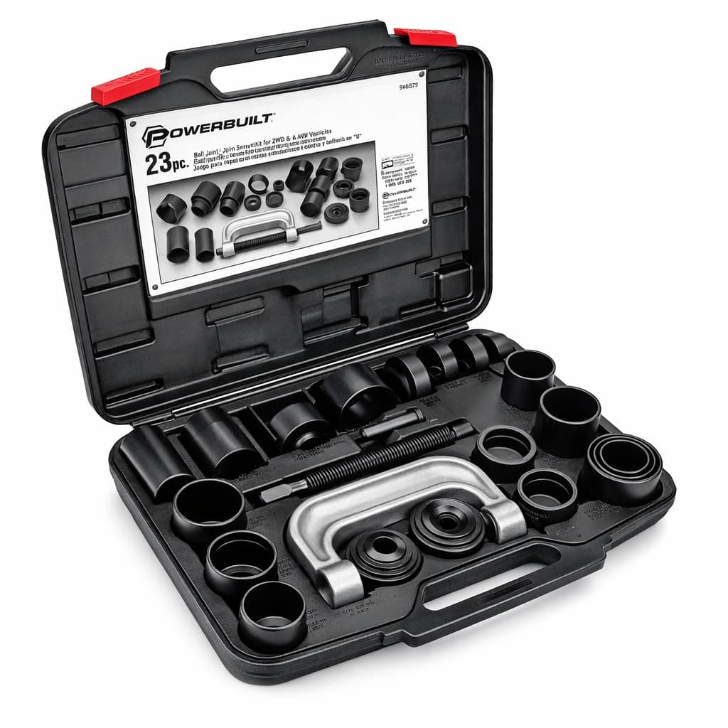 Ball and U Joint Service Set, 23 Piece Tool Kit, Remove and Install Ball Joints, Receiving Tube, Adapters, Sockets - 648617 , Black