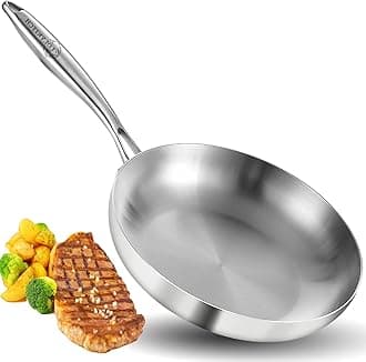 LOLYKITCH 9.5 Inch Tri-Ply Stainless Steel Frying Pan,Skillet,Induction Cooking Pan,Dishwasher and Oven Safe,Detachable Handle.