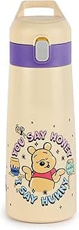 Cello Kidzbee Gulp Hunny Bear Thermosteel Flask | 3D Touch & Feel Disney & Marvel Design | Kids Bottle for School & Picnic | 8 Hours Hot & Cold | Leak Proof with Push Button Lid | 490ml | Off White