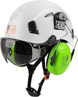 GREEN DEVIL Safety Helmet Hard Hat with Visor and Ear Protection Adjustable Lightweight Vented ABS Work Helmet 6-Point Suspension ANSI Z89.1 Approved Ideal for Industrial & Construction …