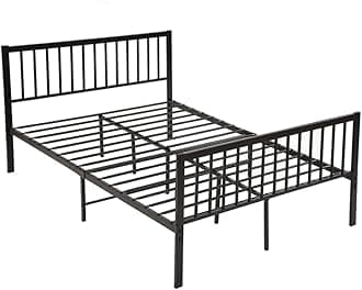 Panana Solid Double Metal Bed Frame 4ft 4ft6 Vintage Headboard and Footboard (Black, Double)