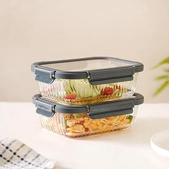 Nestasia Glass Lunch Box for Women and Men (Set of 2-1040ml Each) - Borosilicate Rectangular Clear Lunch Box for Office Use, Microwave Safe, Airtight Tiffin Containers with Safety Lock