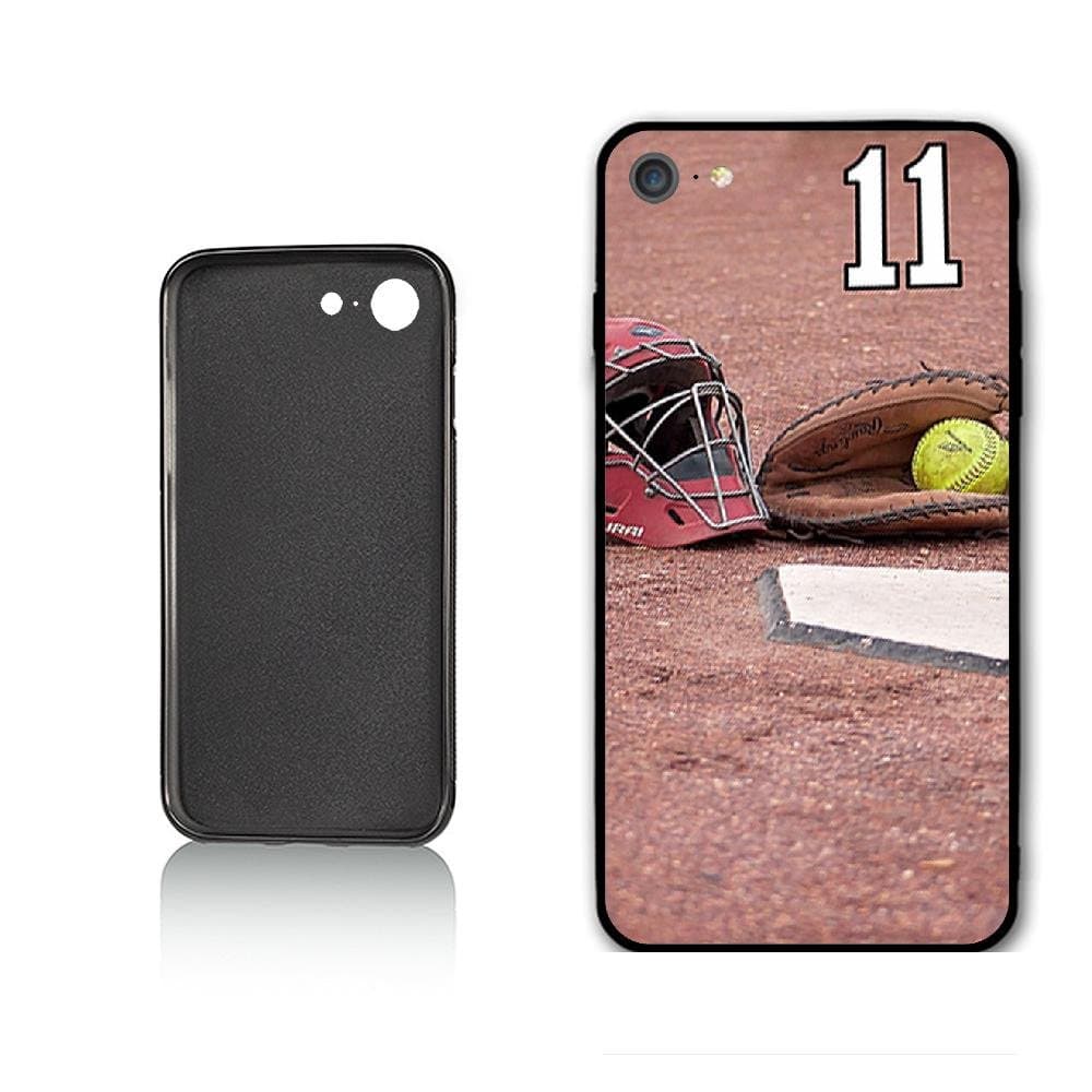 BGLKCS iPhone Case Fits iPhone 6 iPhone 6s Case Softball Catcher's Mitt Helmet Mask Glove Any Custom Jersey Number 11