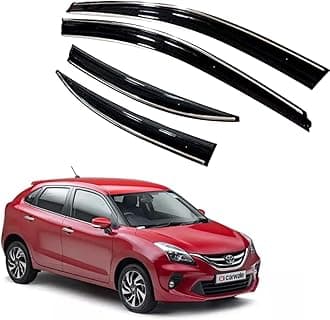 Premium Chromeline & Silverline Unbreakable Car Rear Window Wind Deflectors & Side Door Visor Rain Guard Compatible with (Toyota Glanza (2022 Onwards))