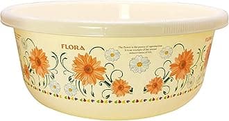 Kuber Industries Floral Print Unbreakable Plastic Multipurpose Bath Tub/Washing Tub 40 LTR (Cream)-KUBMART3181