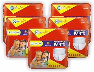 - Adult Diaper Pant style - 50 Count Large 75-135 cms (30-54 Inch), Size L, unisex,dual pad, leakproof, elastic waist, wetness indicator & Extra absorbency