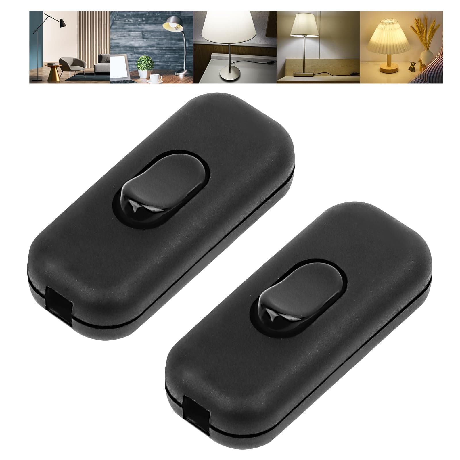 2 pieces Inline switch intermediate switch, cable switch, 2-wire and 3-wire supply lines, for all types of electric lamps, table lamps (black)