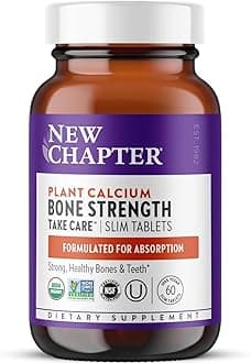 Calcium Supplement - Bone Strength Plant-Based USDA Organic Calcium with Magnesium, Vitamin D3+K2, for Bone Health & Joint Mobility, Heart Support, 905 mg dose - 60 Slim Tablets