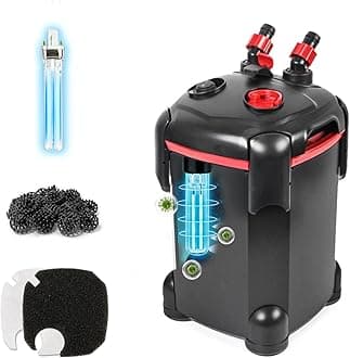 225GPH Canister Filter, External Aquarium Filter Ultra-Quiet Water Circulation Cleaning Machine with Media for Fish Tanks and Aquariums Up to 55 Gallons (225GPH)