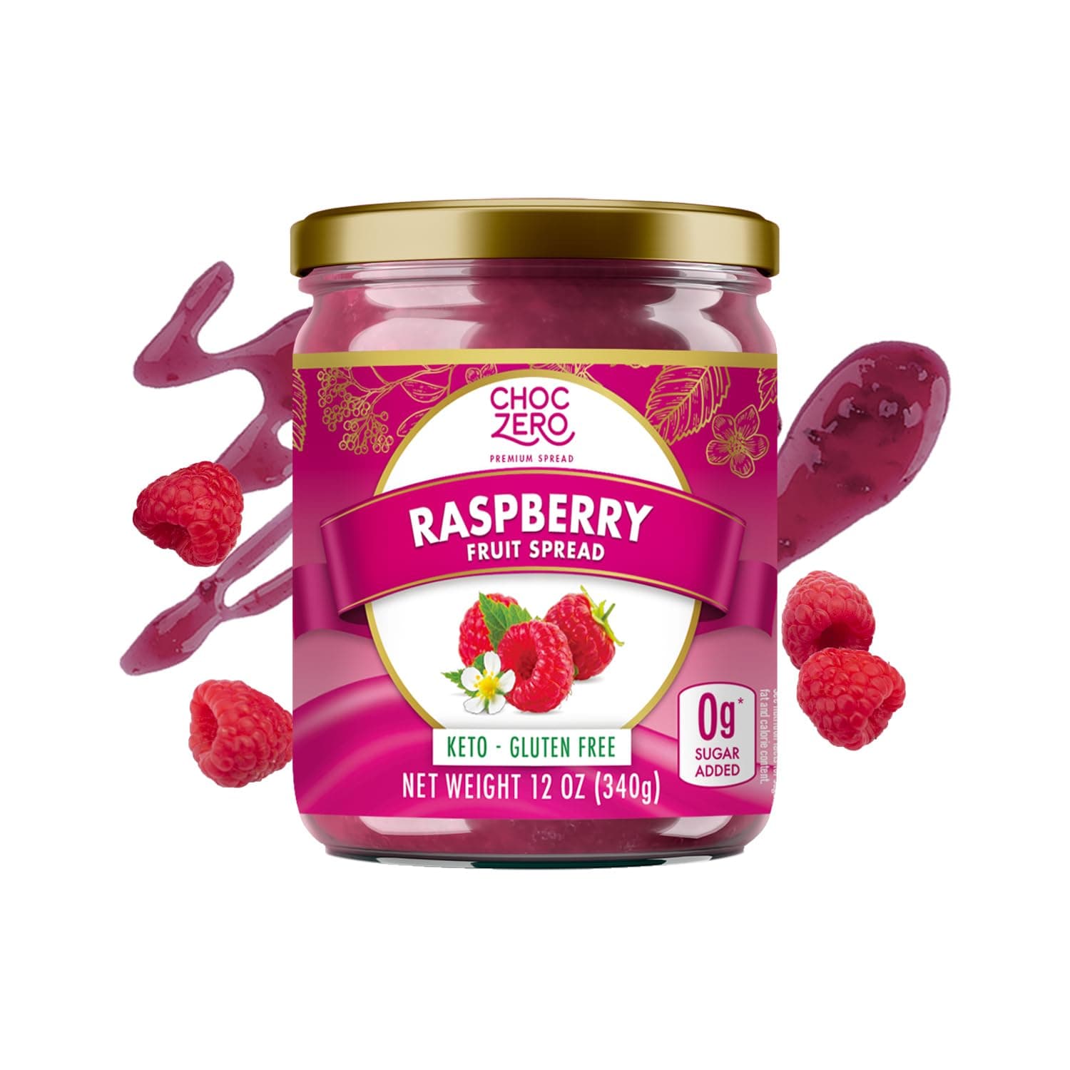 ChocZero Raspberry Jam Preserves, No Added Sugar, Keto Fruit Spread, Great Source of Fiber, All Natural, 12 Ounces (Pack of 1)