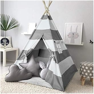 Teepee Tent for Kids Teepee Tent for Boys Indoor Outdoor Play House, Children Teepee Play Tent for Boys,Canvas Tipi Tent Kids,Grey Stripe Teepee