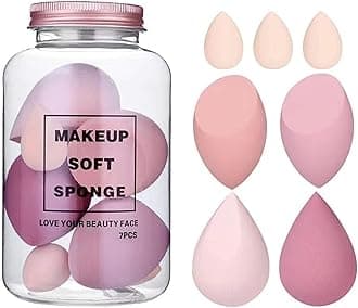 Gleva Powder Puff Soft Face Makeup Sponge, Loose powder Foundation Blending Sponges Set, Beauty Blender, Contouring, Wedge Triangle Shape Wet & Dry Tool Washable Reusable (Pink-7Pcs)