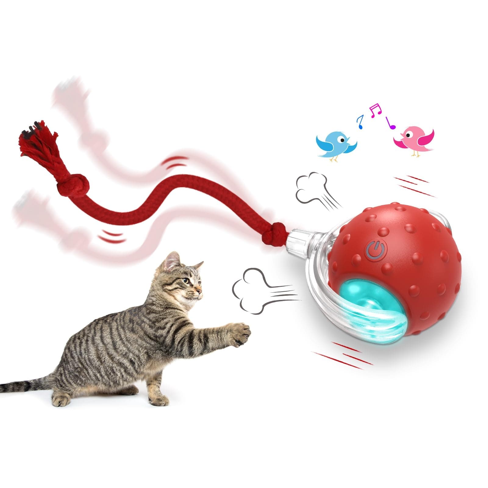 Giociv Interactive Cat Toys Ball, Automatic Cat Interactive Toy for Indoor Cats Fast Rolling on Carpet, Chirping & Motion Activate
