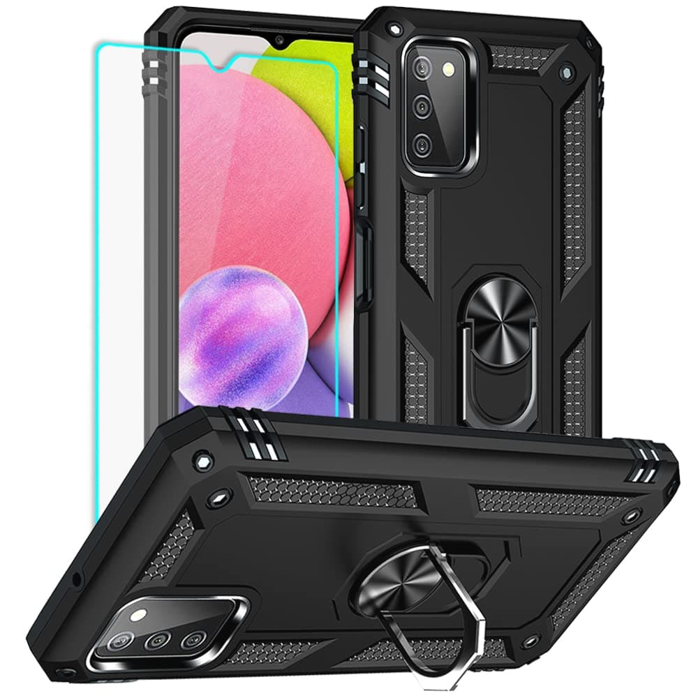 YiakengSamsung A03S Case, Galaxy A03S Case with HD Screen Protector, Military Grade Protective Cases with Ring for Samsung Galaxy A03S (Black)
